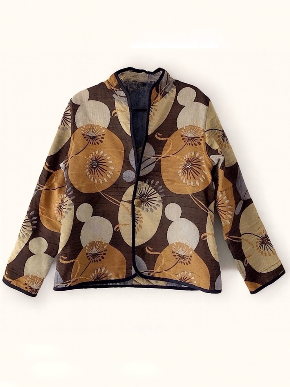 Trimdin Reversible Artisan Floral Patterned Brown Gray Jacket Size Large